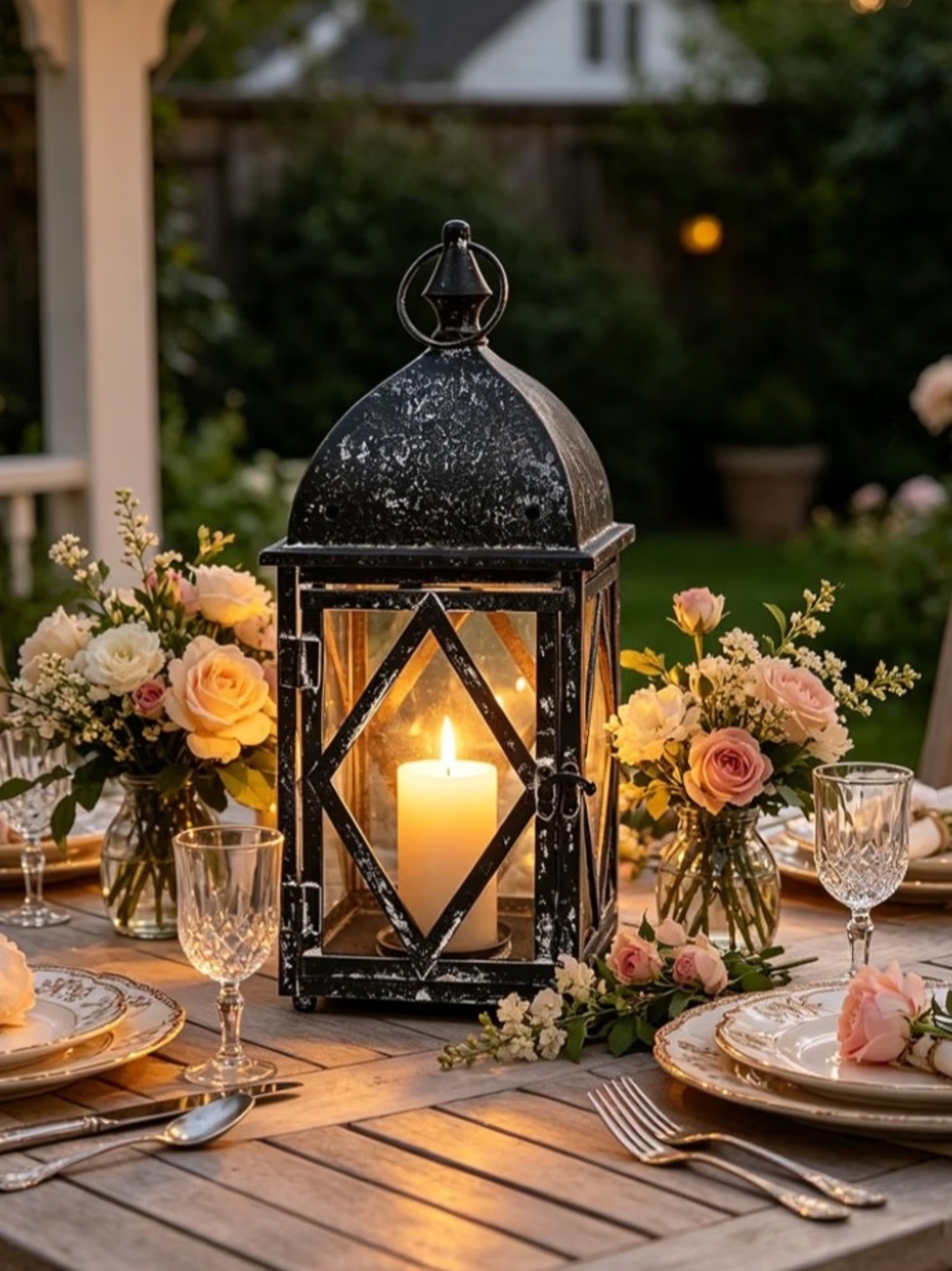 Black Distressed Metal Candle Lantern — Decorative Home Accent NIB - Picture 6 of 8